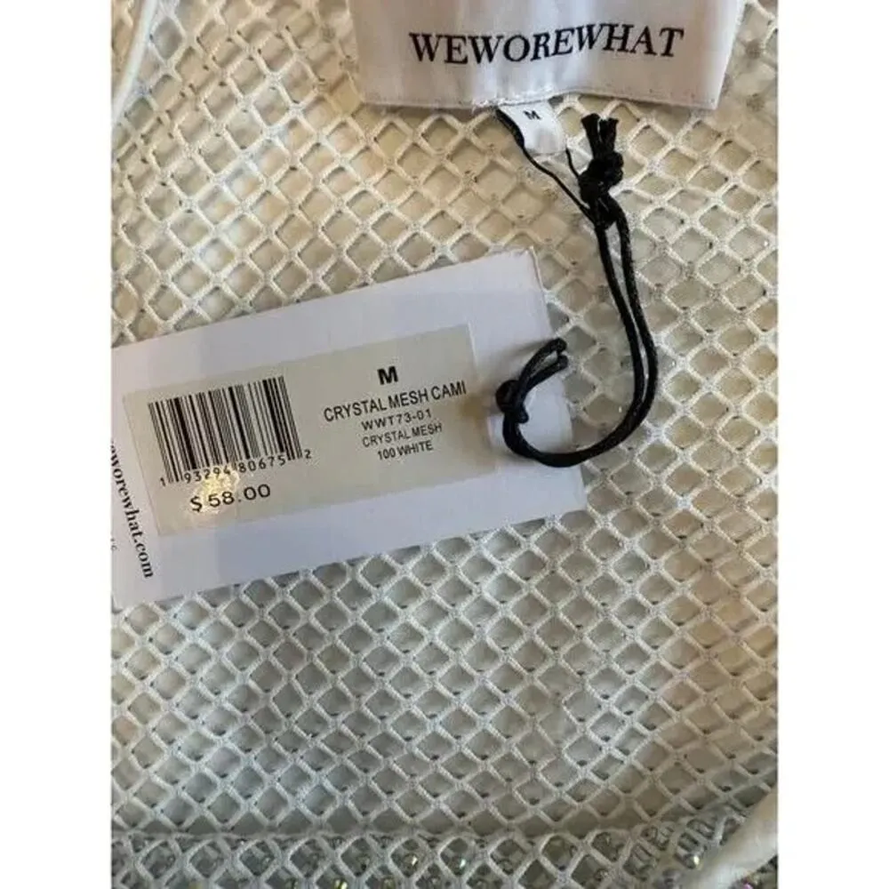 NWT WeWoreWhat Crystal Sheer Mesh Cami Mini Rhinestone Embellishments M White - Image 9