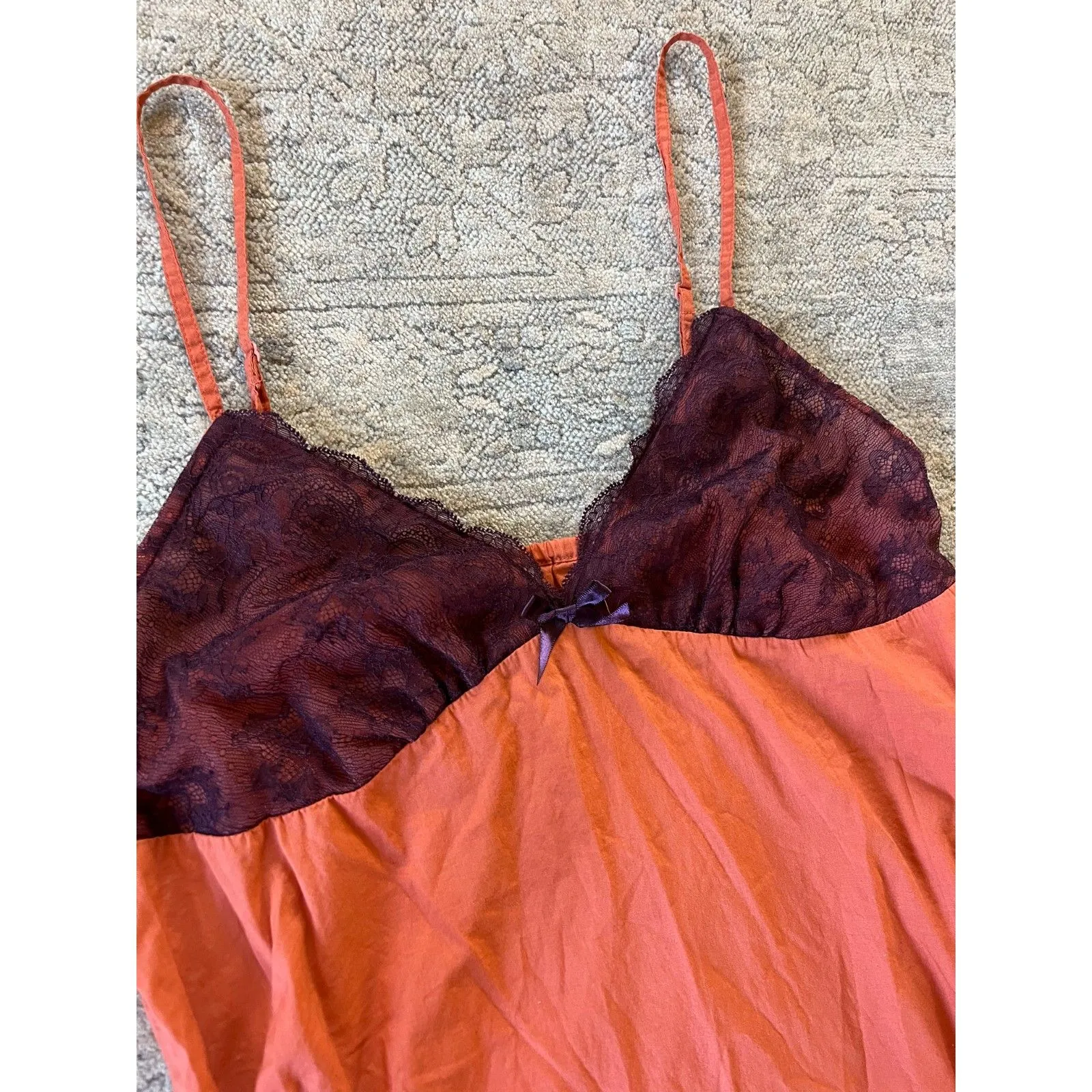 Gilligan & O'Malley Orange Slip Dress Lingerie Lace Pajama Mini Women Size L Size L - Image 4