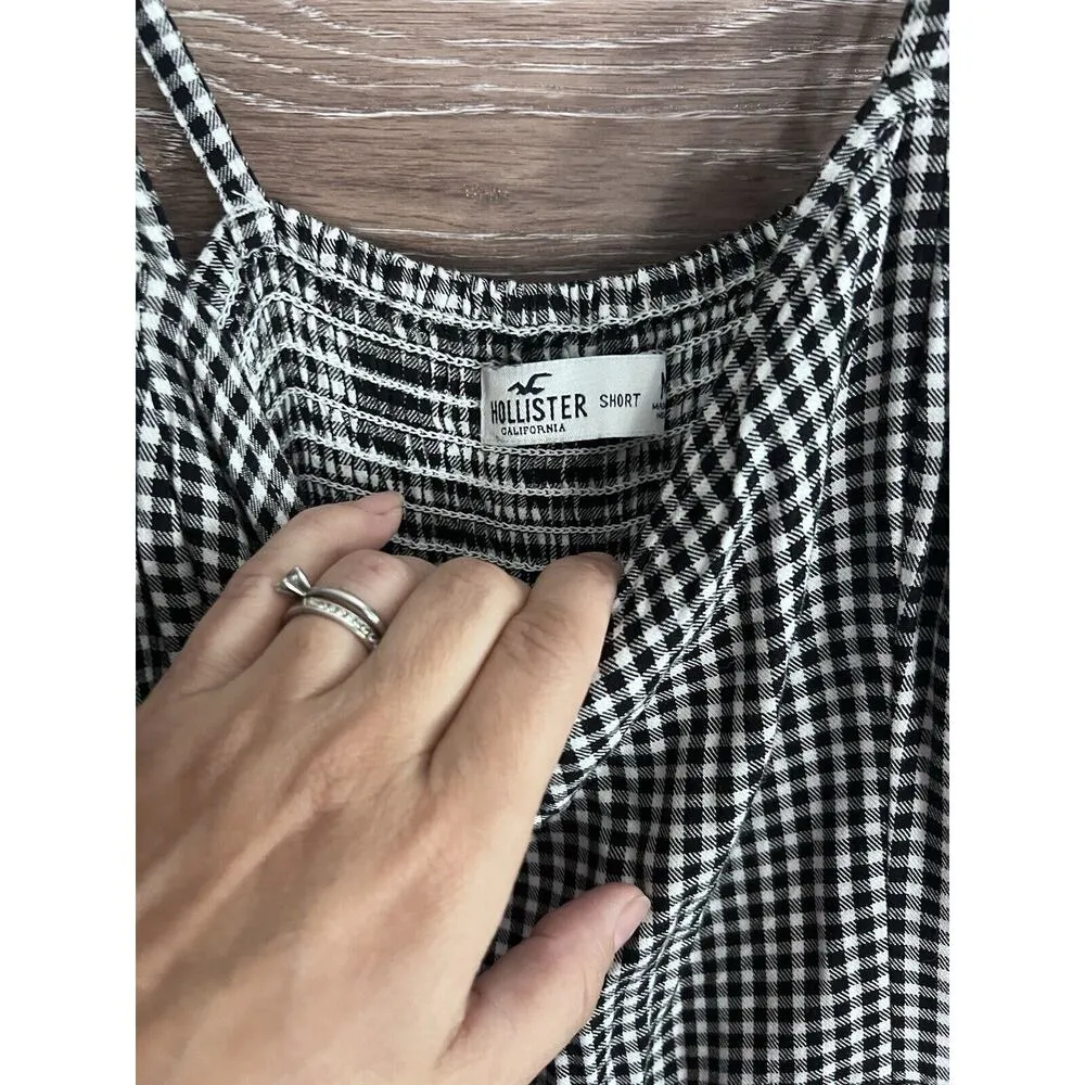 Hollister  Black White Gingham Cropped Jumpsuit Sz Medium Black White - Image 7