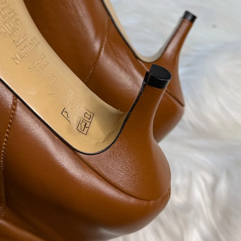 Souliers Martinez Brown Elena 60 mm Knee High Boots Tan Size 7 - Image 8