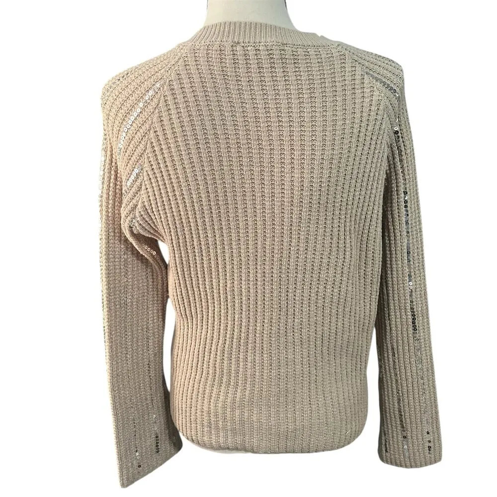 Nanette Lepore | Women's Brown Sequin Holiday Knit Crewneck Sweater Sz L - Image 4