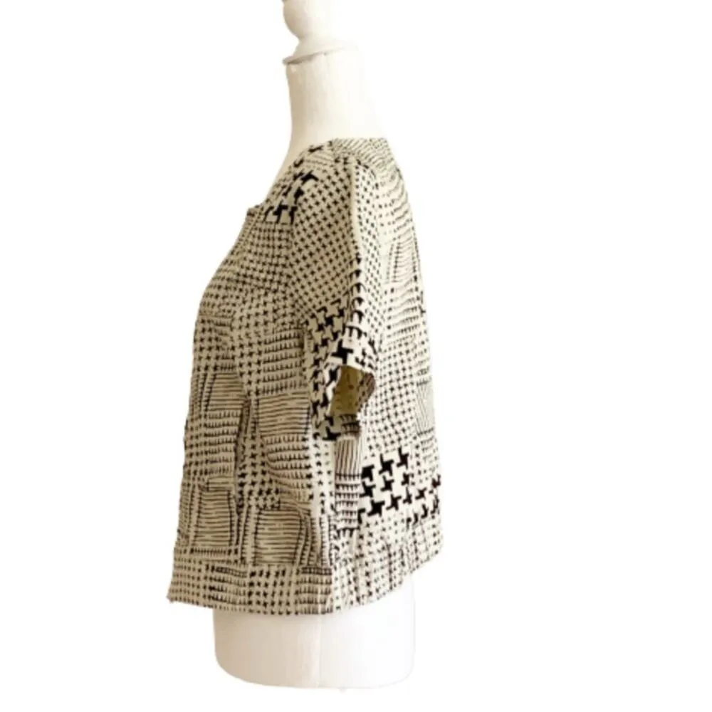 CAbi Jacket Black Cream Houndstooth Short Sleeve Zip Front Medium NWOT - Image 4