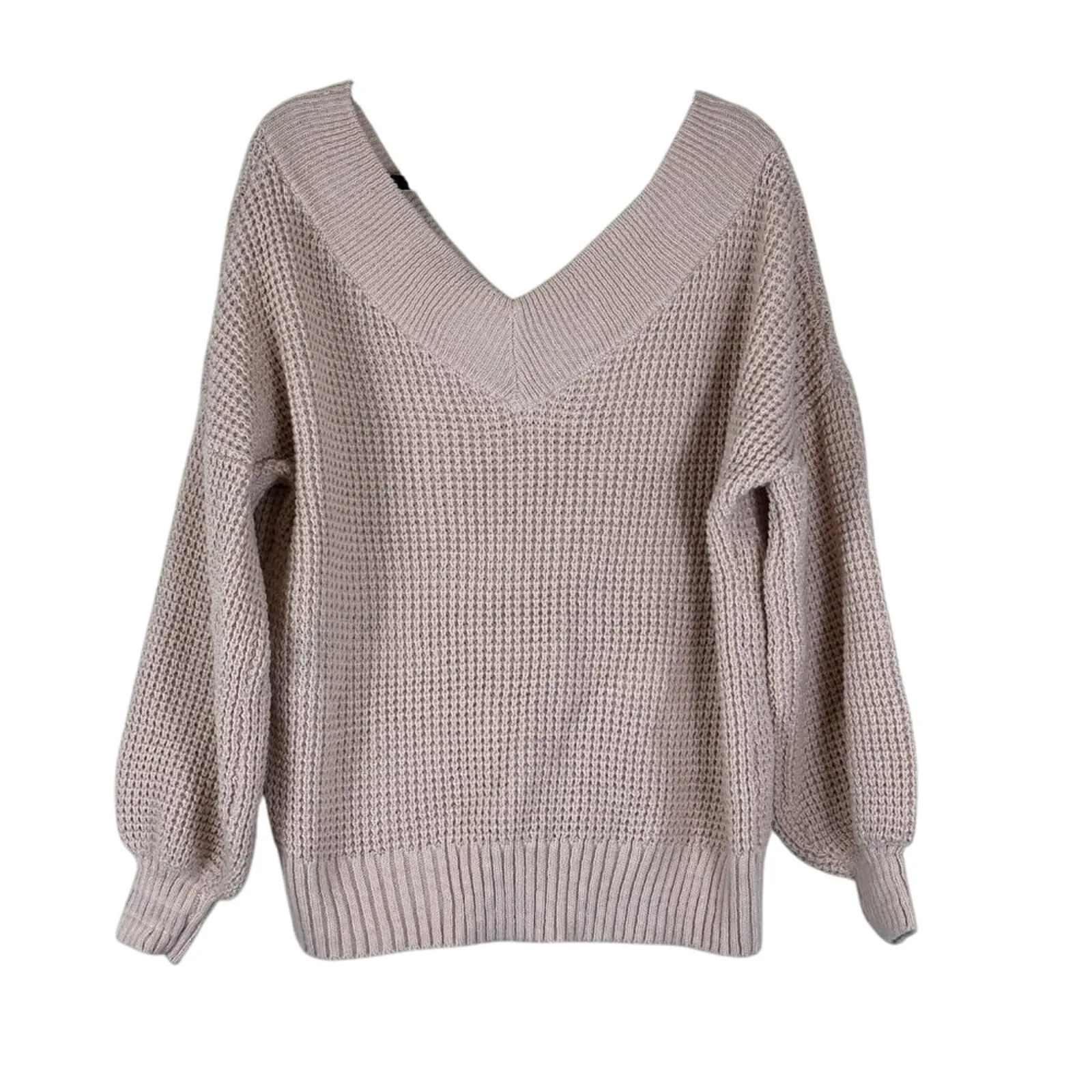 Zenana Sweater Womens M Beige V-Neck Chunky Knit Slouchy Oversized Cozy Neutral - Image 3