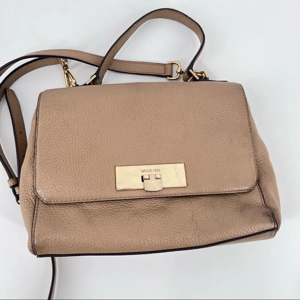 Michael Kors Callie Satchel Crossbody‎ Camel Purse pebble leather - Image 7