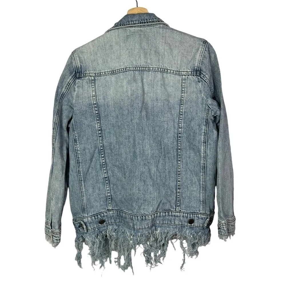 Blank NYC Blue Frayed Hem Denim Trucker Jacket XS - Image 3
