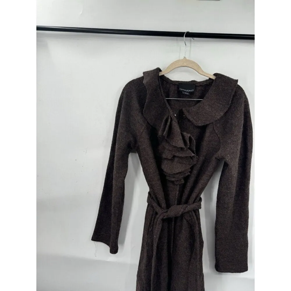 Cynthia‎ Rowley Wool Jacket Women Small Brown Ruffle Bohemian Academia Old Money - Image 4
