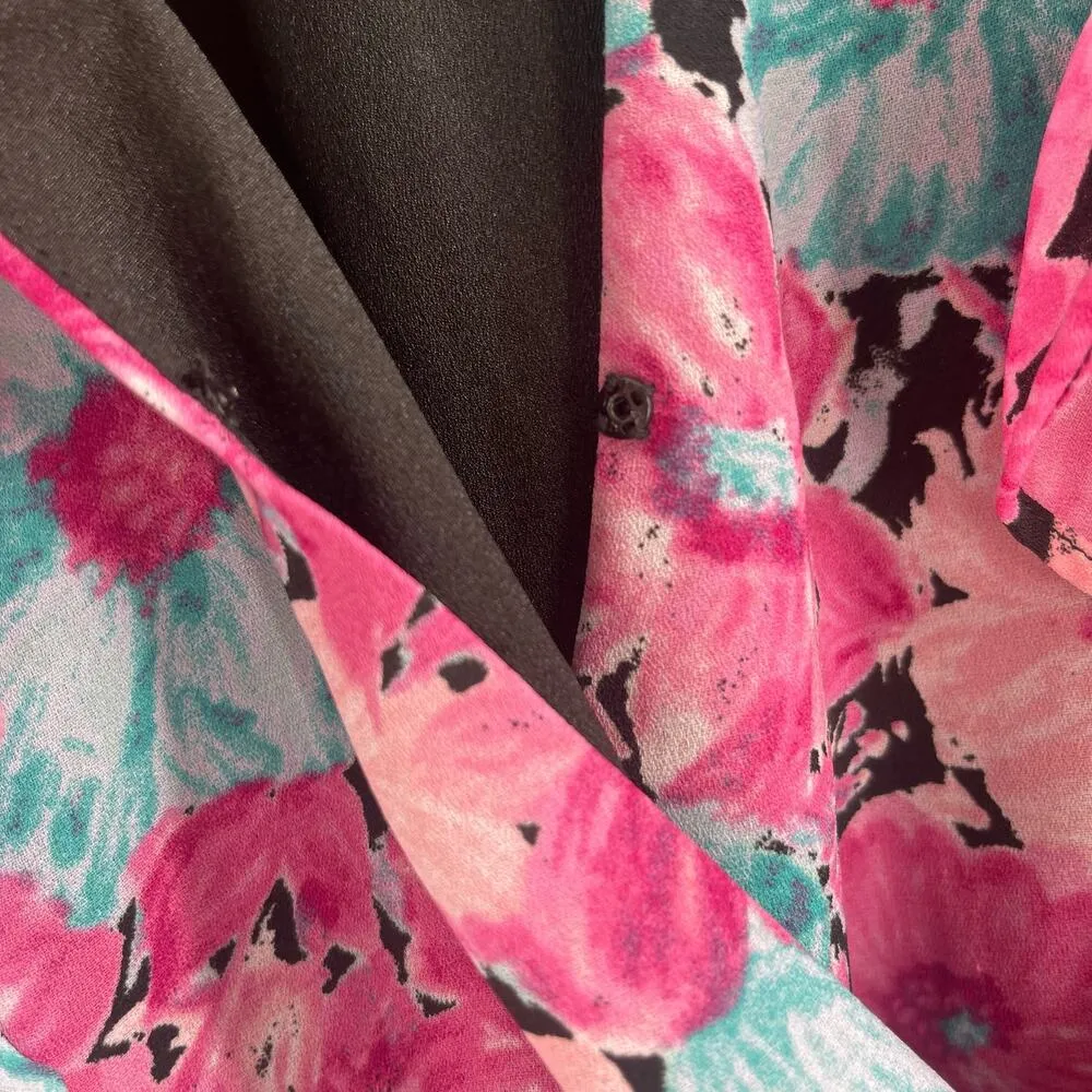 WAYF Blouse Size Small Wrap Floral Pink Puff Sleeve Ruffle Crop Romantic Ties - Image 6