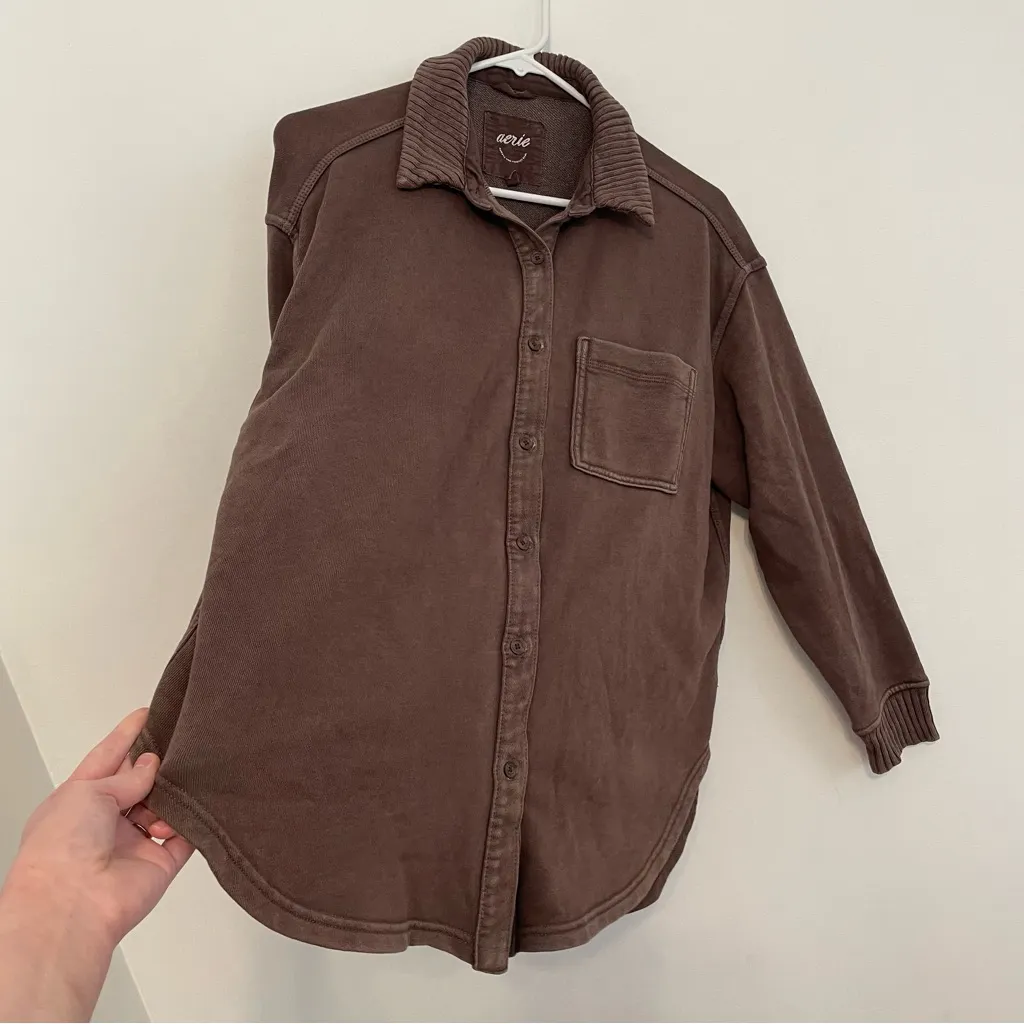AERIE AMERICAN EAGLE AE Lumberjane Fleece Shirt Solid Dark Brown Oversized Tunic - Image 12