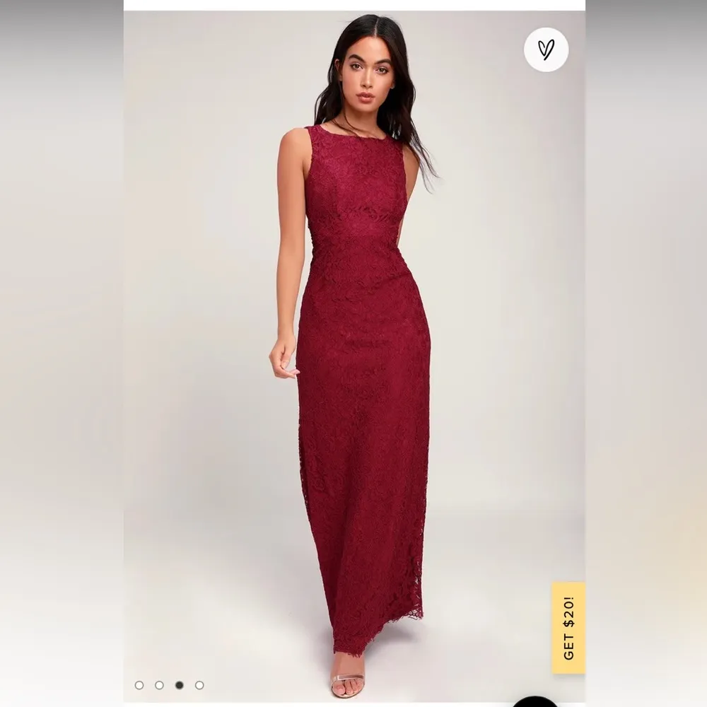 NWT Lulus Lace Brilliant Babe Wine Red Lace Maxi Dress Gown Size S - Image 3