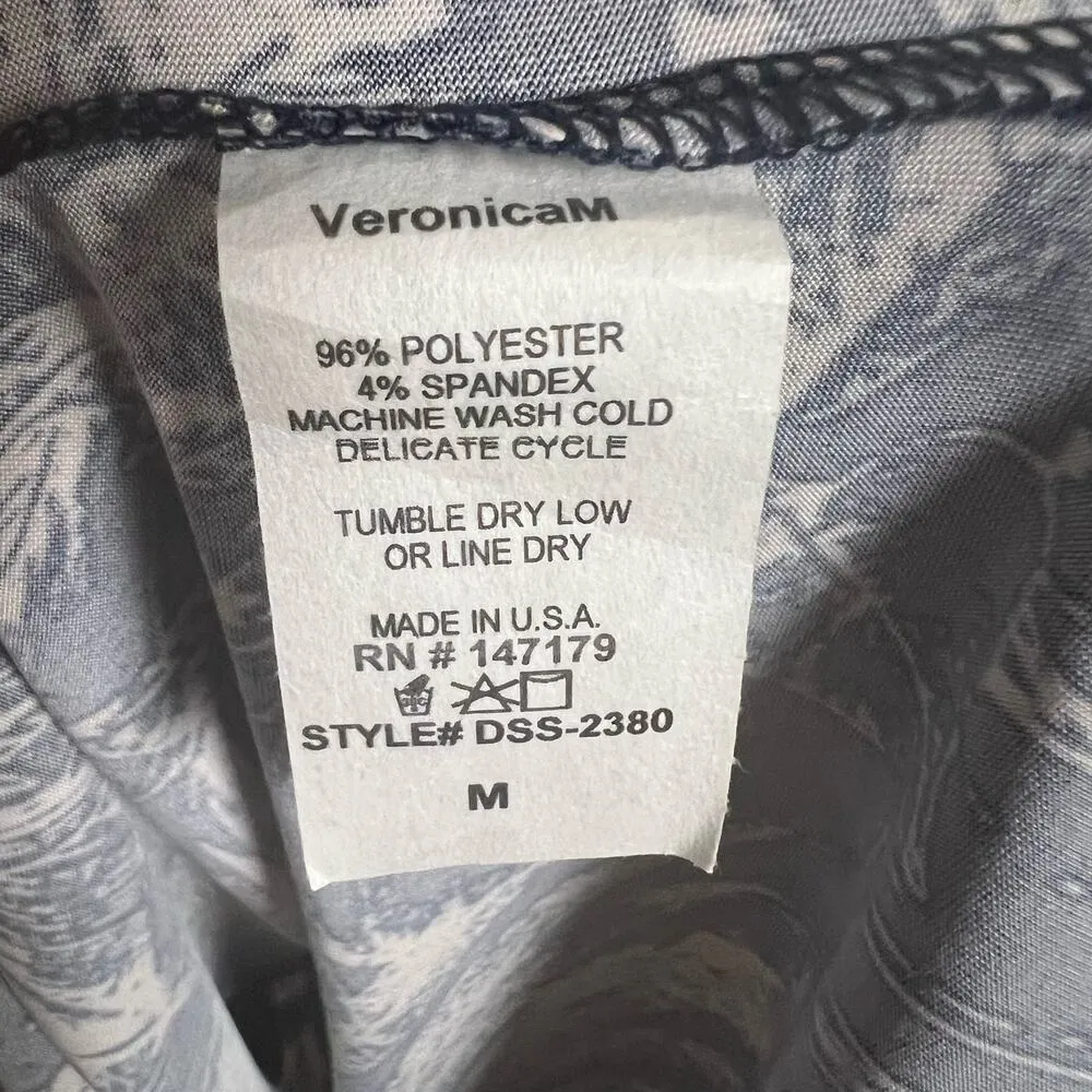 Veronica M Deep V Tunnel Dress Navy Floral Sleeveless Midi Dress Sz M - Image 8