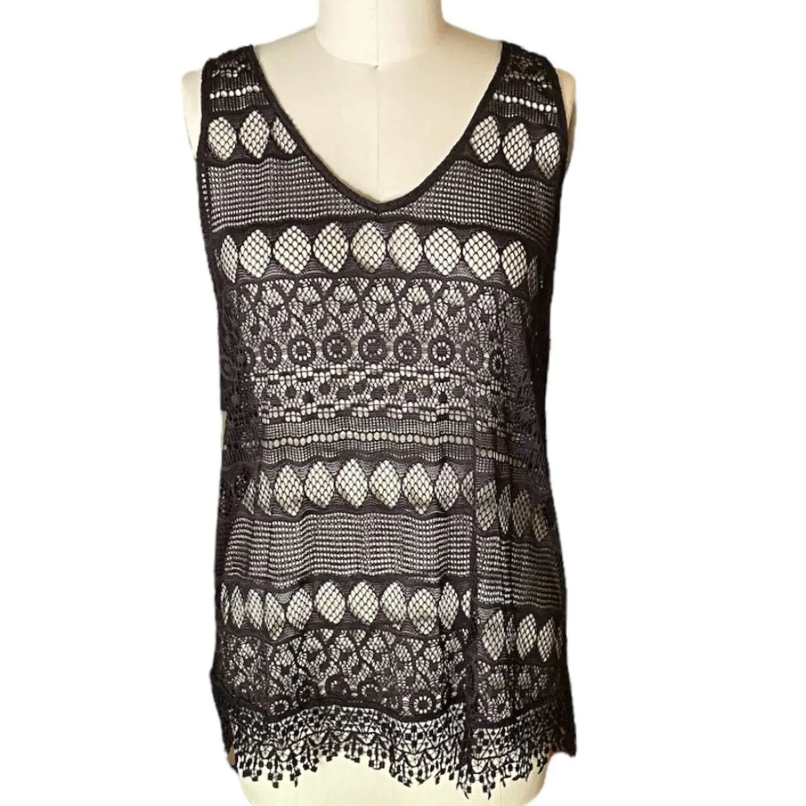 OCEAN PACIFIC OP Ladies Black Sheer Lace Swimsuit COVERUP Dress Women's Size L - Image 2
