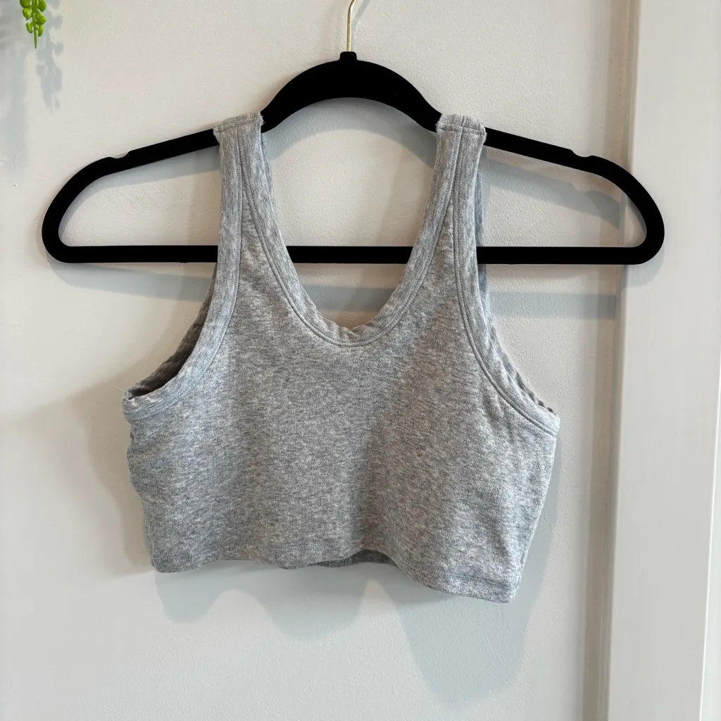 Aerie Pointelle Gray Longline Henley Button Tank Top Built in Bra Size Small - Image 5