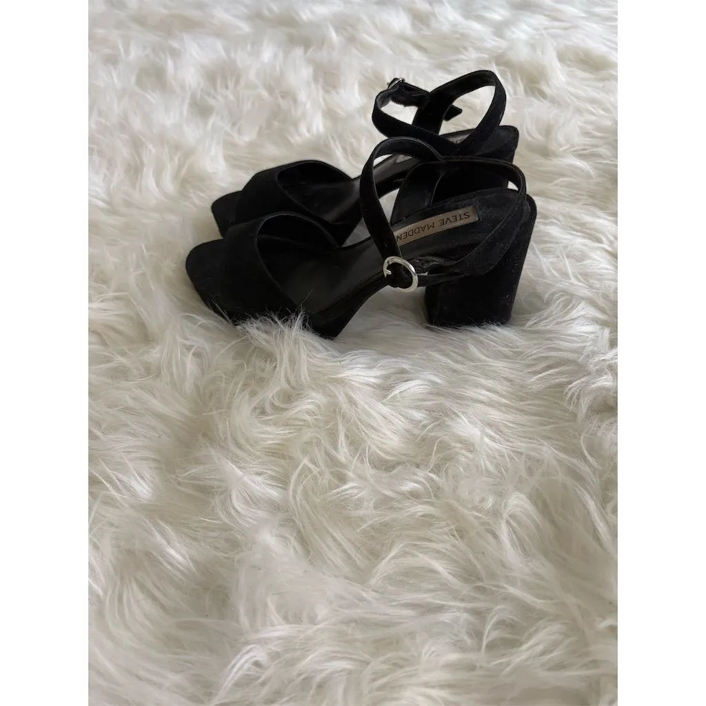 Steve Madden Women's‎ Spinner Platform Heel Black Suede Size 65 - Image 3