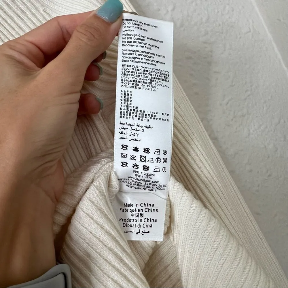 3.1 Phillip Lim Ribbed Sweater With Waist Tie Antique White Beige Size Small - Image 13