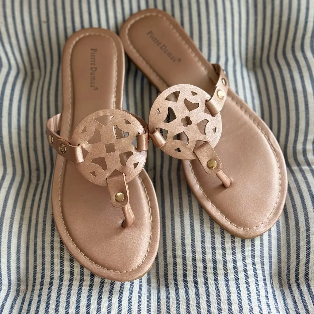 Pierre Dumas Rose Gold Studded Slides Sandals Sz 7 - Image 3