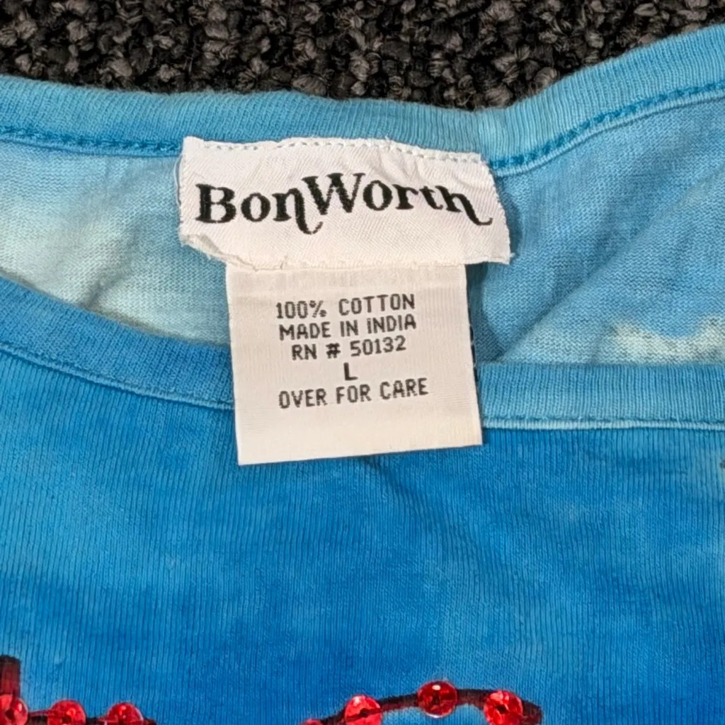 Bonworth Snowflake Christmas Winter Festive Shirt Vtg Large Blue - Image 5