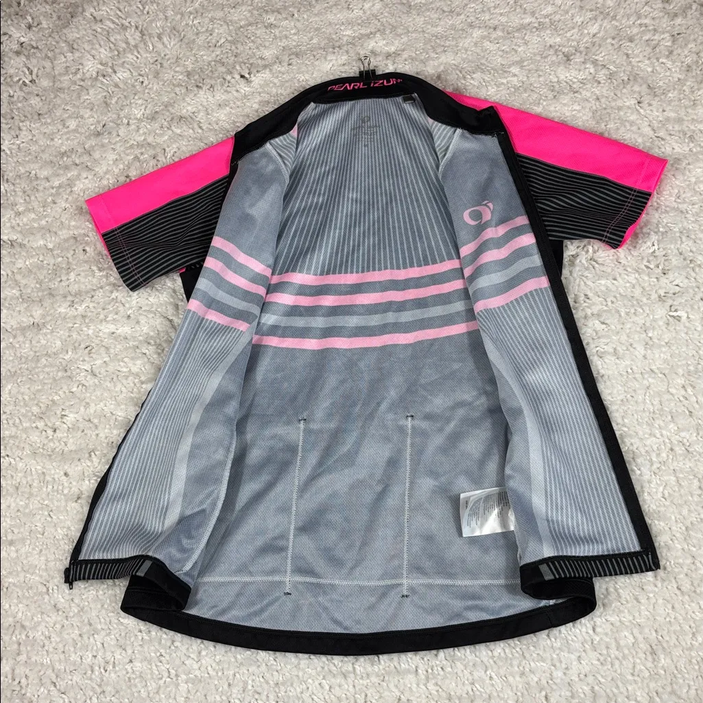 Pearl Izumi Women’s Cycling Jersey Short Sleeve Full Zip Black Pink, Size Med - Image 2
