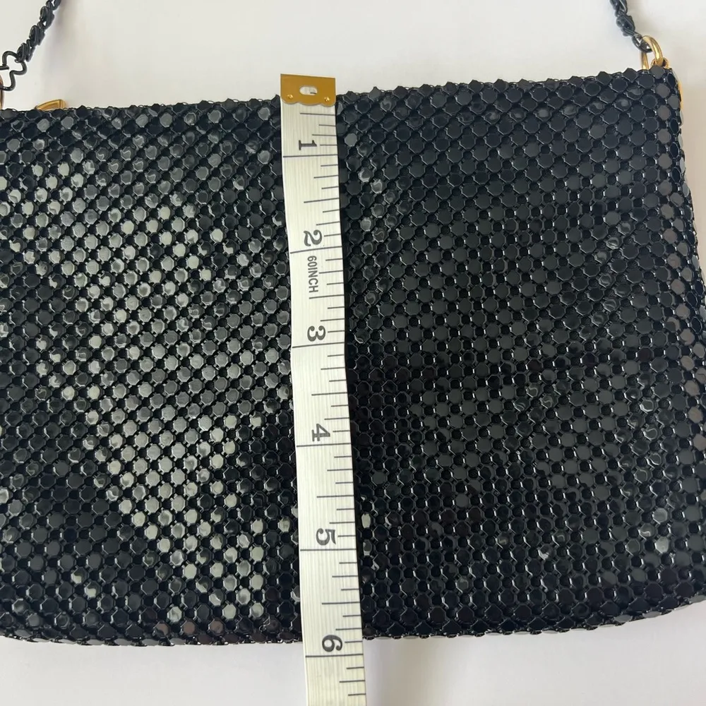 Vintage 90s Chain Mail Purse Black Metal strap clutch shoulder evening bag - Image 4