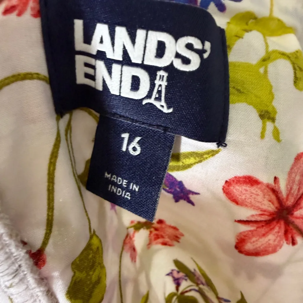 Lands End Poplin Drop Waist Midi Floral Cotton Skirt Multicolor Size 16 - Image 5