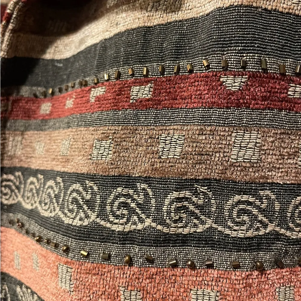 Alfred Dunner Hippie Earthy Eclectic Striped Tapestry Beaded Open Face Coat - Image 3
