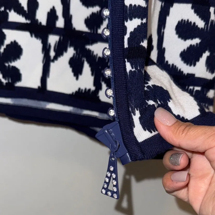 $188 Belldini Navy White Rhinestone Cardigan and tank matching set Size XL Blue - Image 8