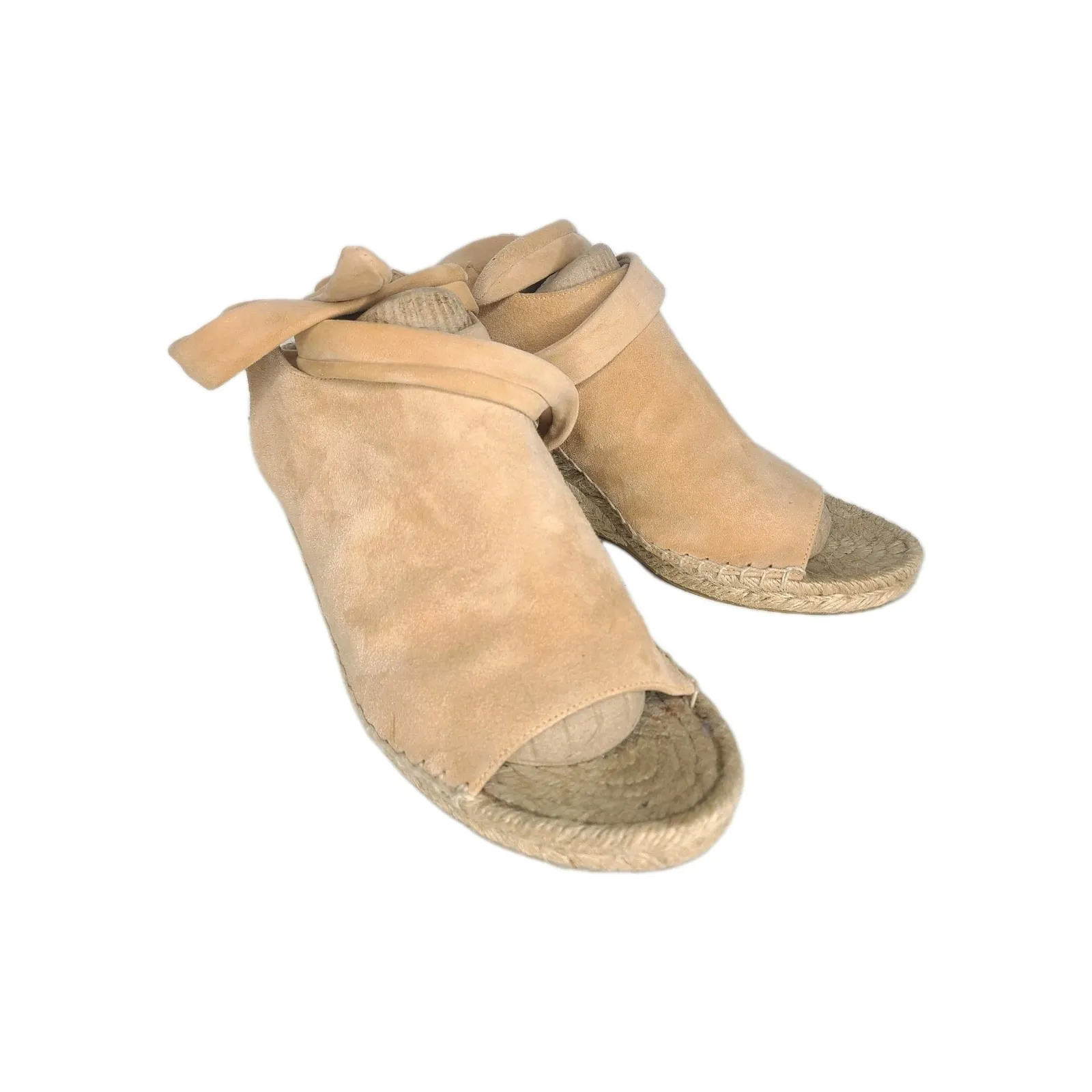 Etienne Aigner Suede Tie Up Wedge Sandals Shoes‎ Size 9 Tan - Image 2