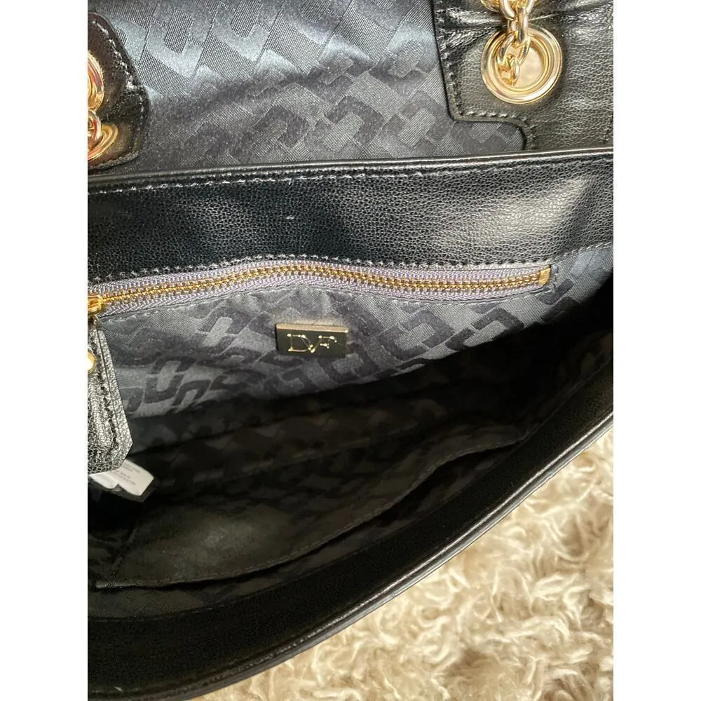 Black DVF Shoulder Bag Leather Chain Strap Evening Quiet Luxury Holiday - Image 10