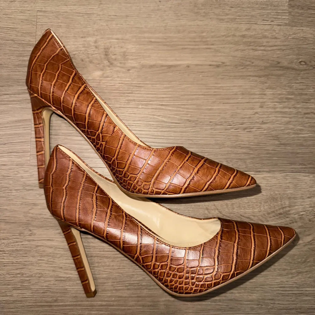 New Nine West Tatiana Pointy Toe Crocodile Embossed Leather Pumps Heels Size 7 - Image 2