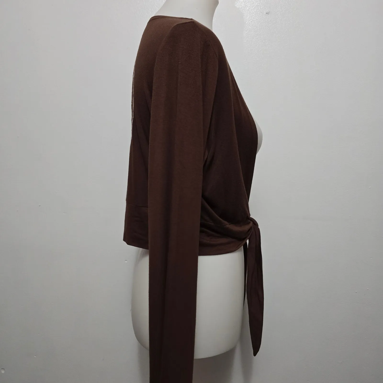 YUKA My Tee Brown Long Sleeve Tie Front Cropped Cardigan Top Size L Yoga Indie Size L - Image 4
