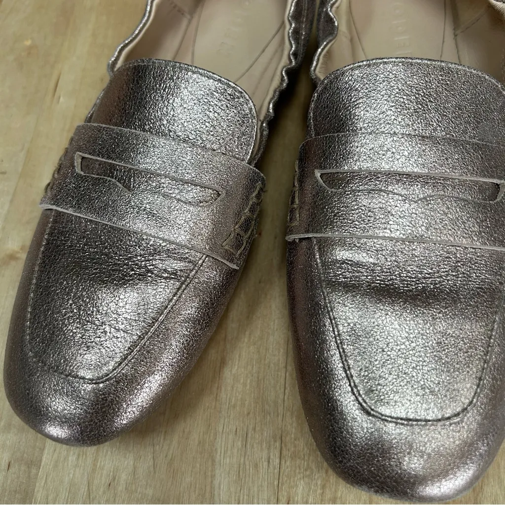 Boden Metallic Leather Penny Loafer Flats Gold Size 6 - Image 2