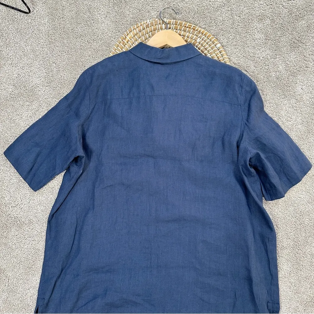 Marina Sport by Marina Rinaldi Linen Button Down Tunic Top Shortsleeve Navy 16 Blue - Image 6