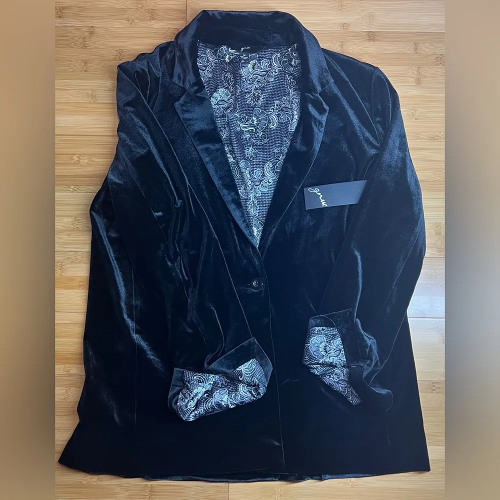 GNW women’s Black Velvet one button Academia Blazer Jacket w/Floral lining|SZ:M Size M - Image 9