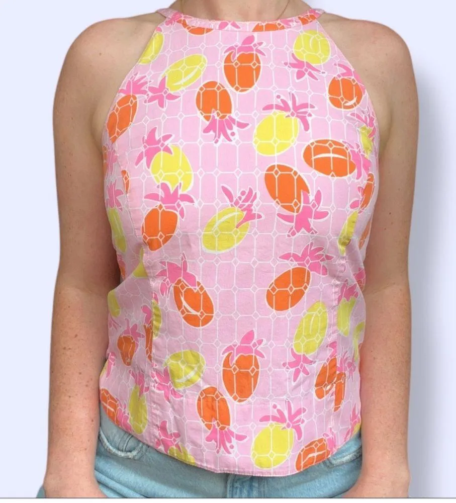 Vintage Lilly Pulitzer Pink Pineapple Halter Tank - Image 2