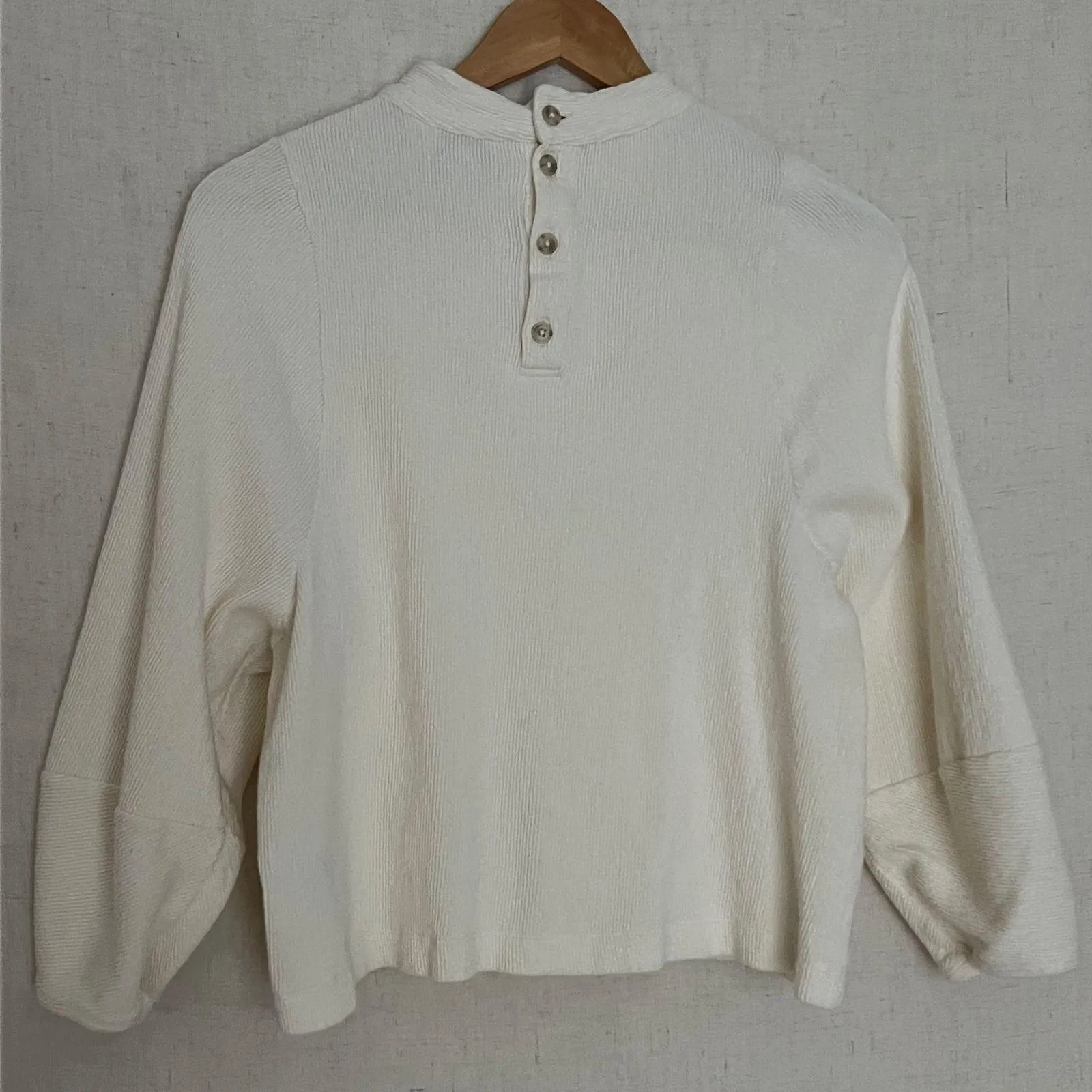 Madewell Texture & Thread Women's Ivory Mock Neck Ribbed Long Sleeve Size L - Image 2