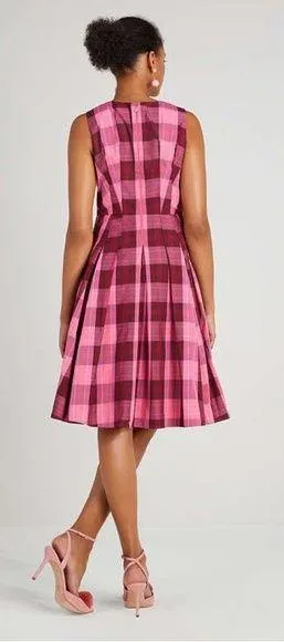 Kate Spade Greenhouse Plaid Taffeta Midi Dress Pink Sleeveless Size 4 - Image 2