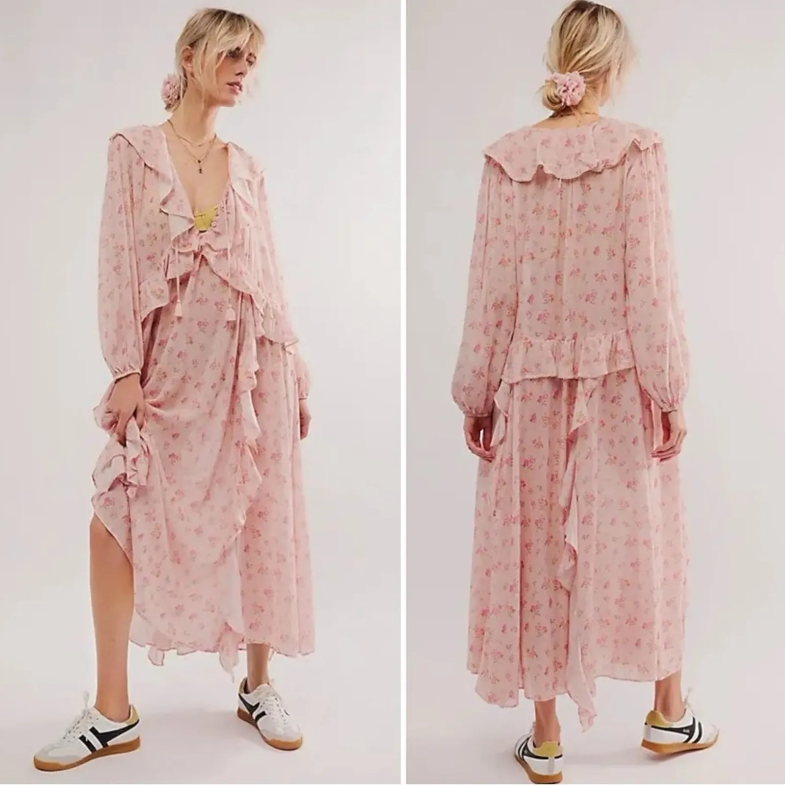 Spell & the Gypsy Bohemian Ethereal Billowy Ruffle Fleur Gown Maxi Dress Medium Pink - Image 7
