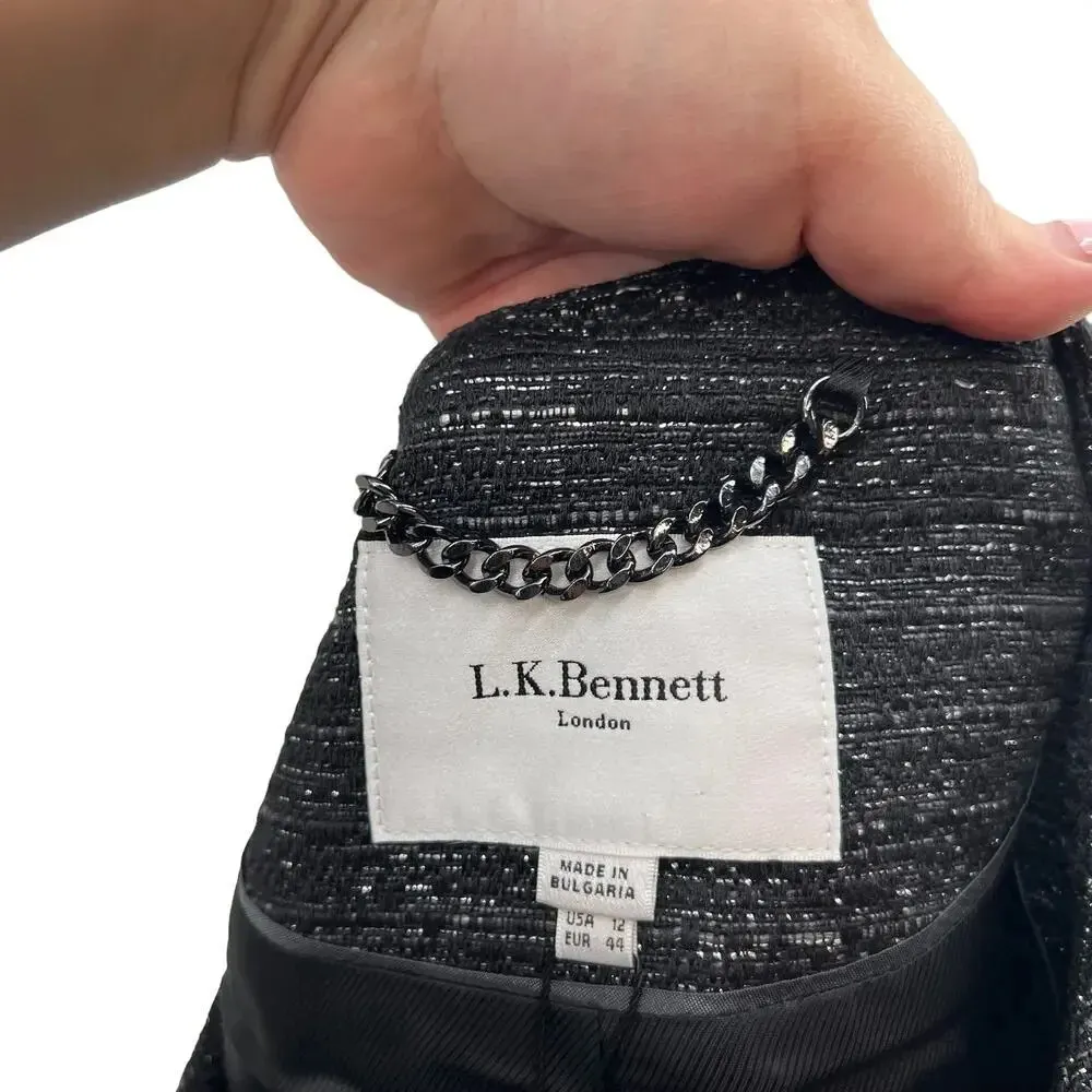 L.K. Bennett Agava JK Blazer Jacket Silver Tweed Black Size US 12‎ - Image 8