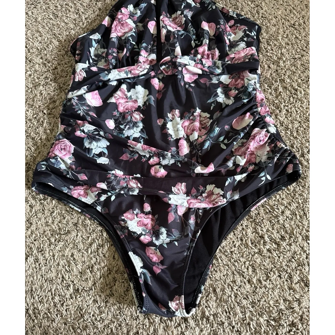 Tropibreeze Women's‎ Black Pink Floral Print Mesh Panel Swimsuit Size 3XL - Image 3