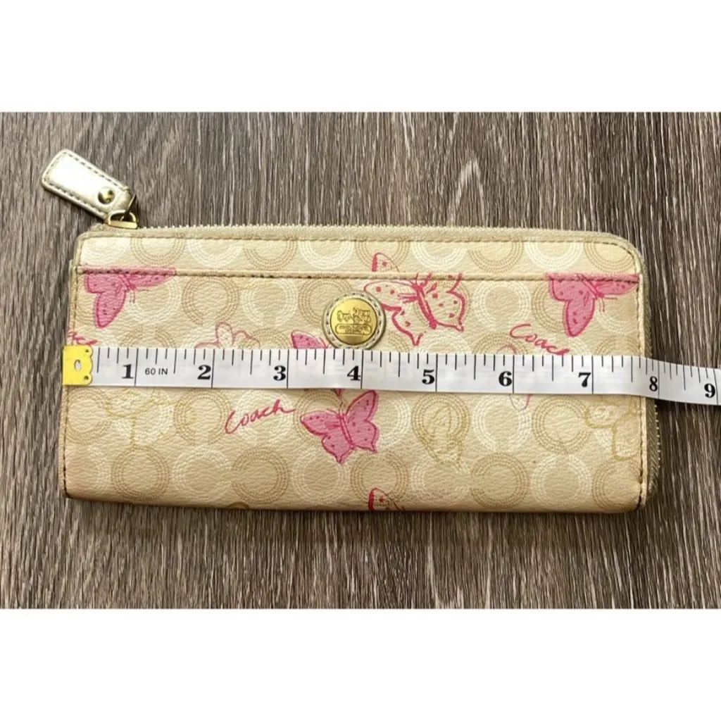 COACH Leather Pink Brown Cream Butterfly Canvas Women’s Wallet Multi Pocket - Image 6