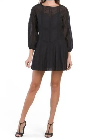 Rebecca Taylor Women’s Black Long Embroidered Mini Dress XS Cocktail Evening - Image 1