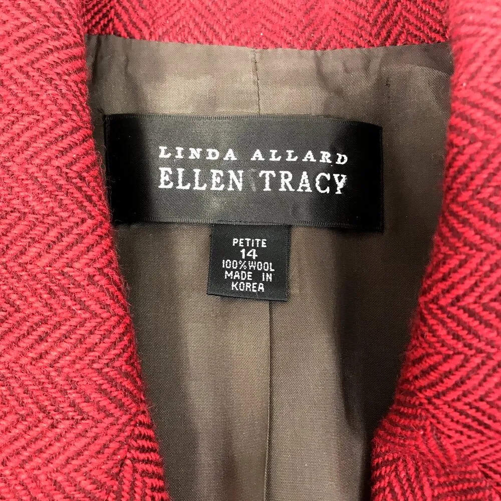ELLEN TRACY LINDA ALLARD Wool Skirt Suit Women 14P Classic Business Ofice Retro Red Size 14 - Image 8