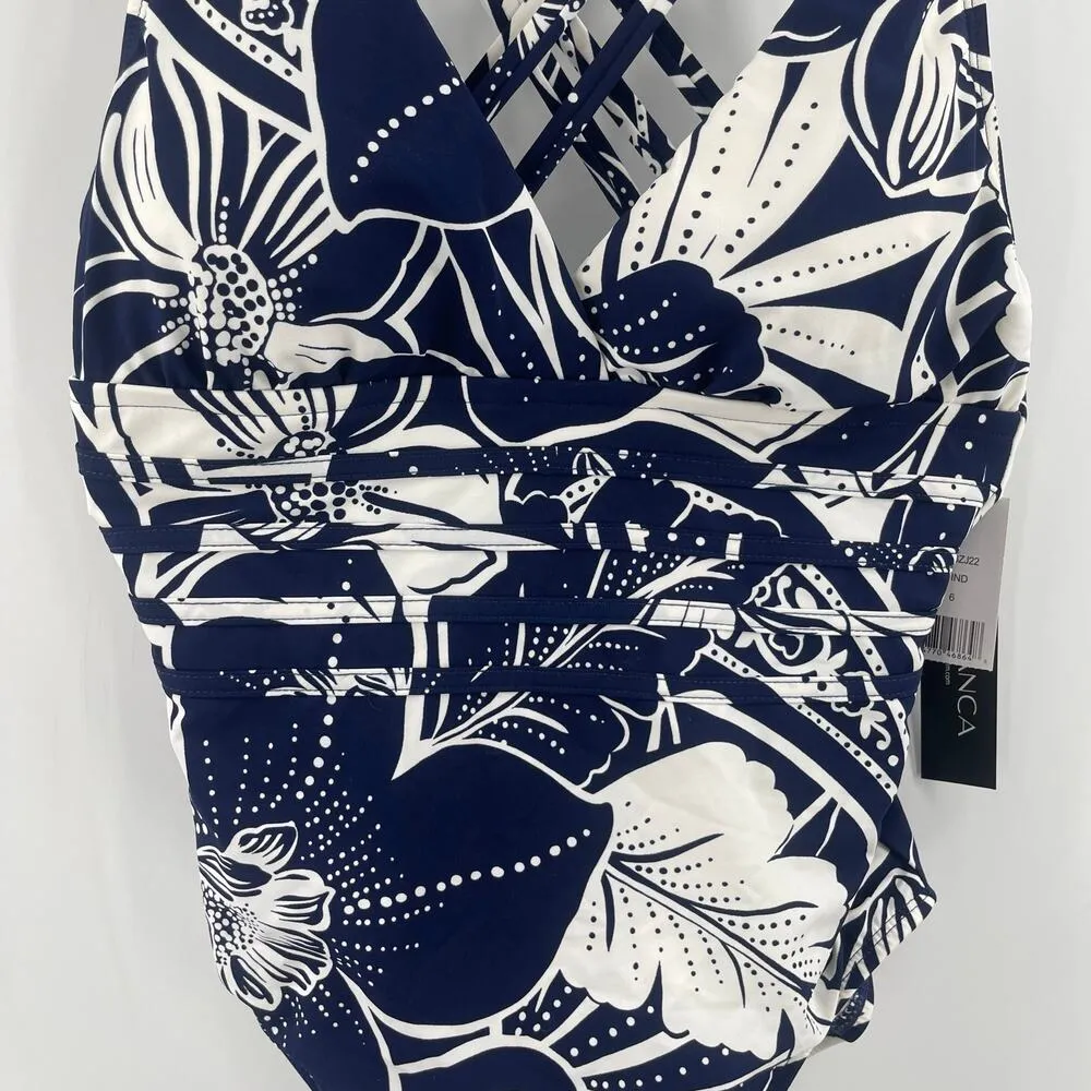 LA BLANCA Swimsuit SZ 6 The Playa One Piece NWT Indigo Blue Strappy Cross Back - Image 12