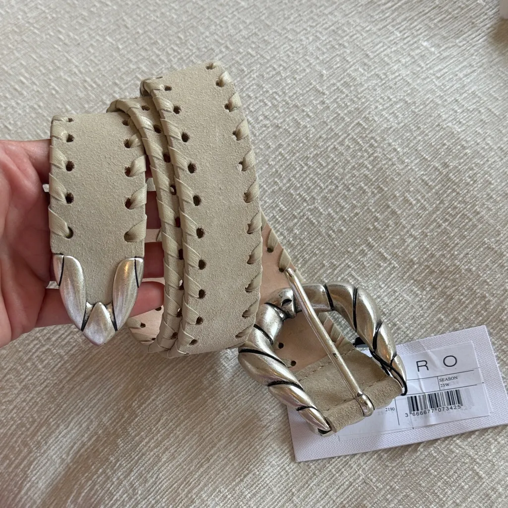 NWT IRO Beige Tan Suede Belt with Silver Accents - Image 5