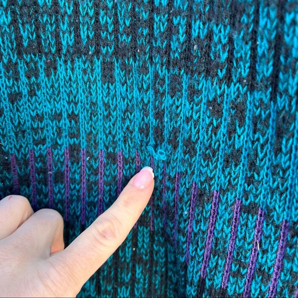 Vintage 90s Saturdays brand teal purple and black abstract striped knit sweater Blue Size XL - Image 6