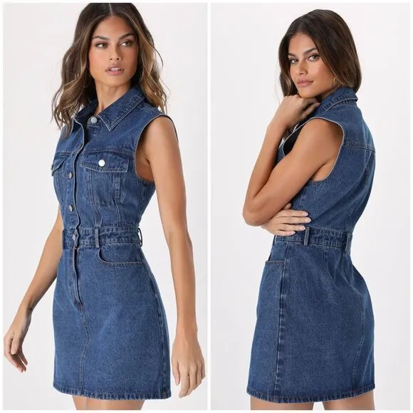 🆕 Lulus Ready to Charm Medium Wash Denim Mini Dress - Image 2