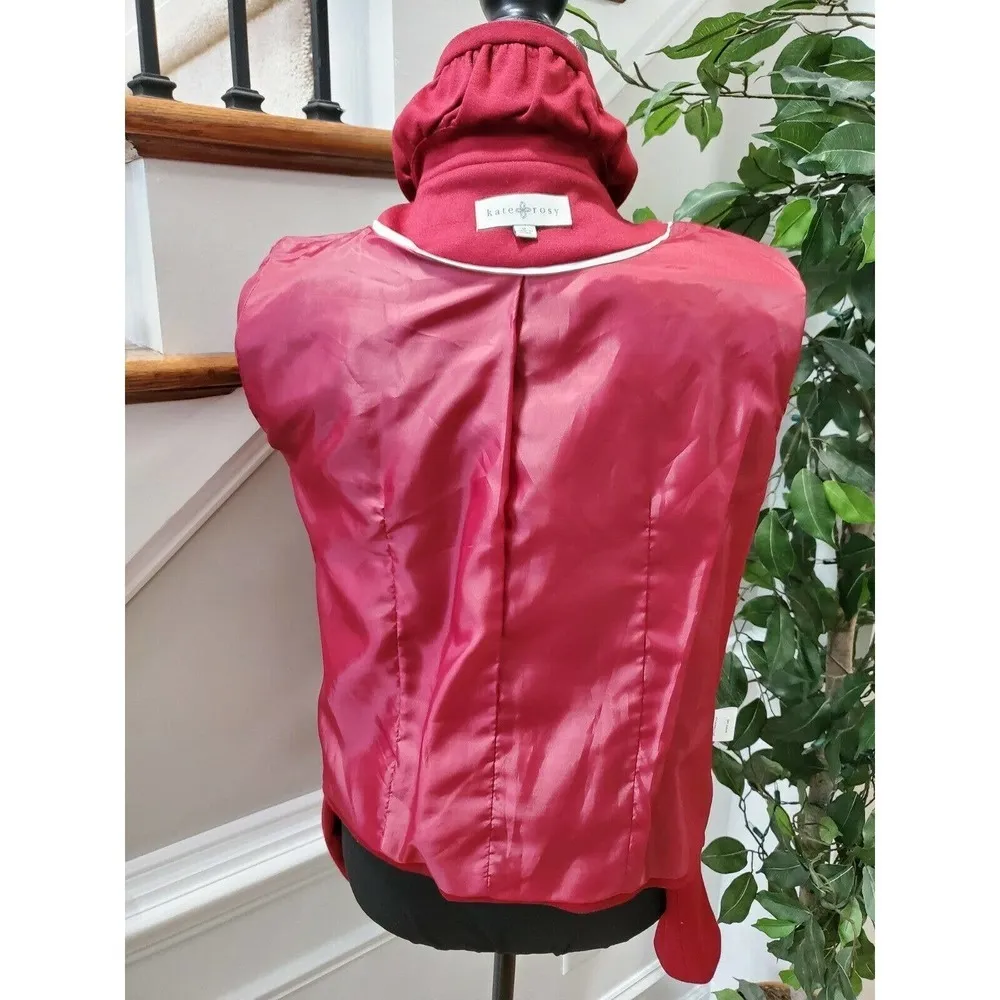 Kate & Rosy Women Solid Red Polyester Long Sleeve Full Zip Front Fitted Jacket M Size M - Image 7