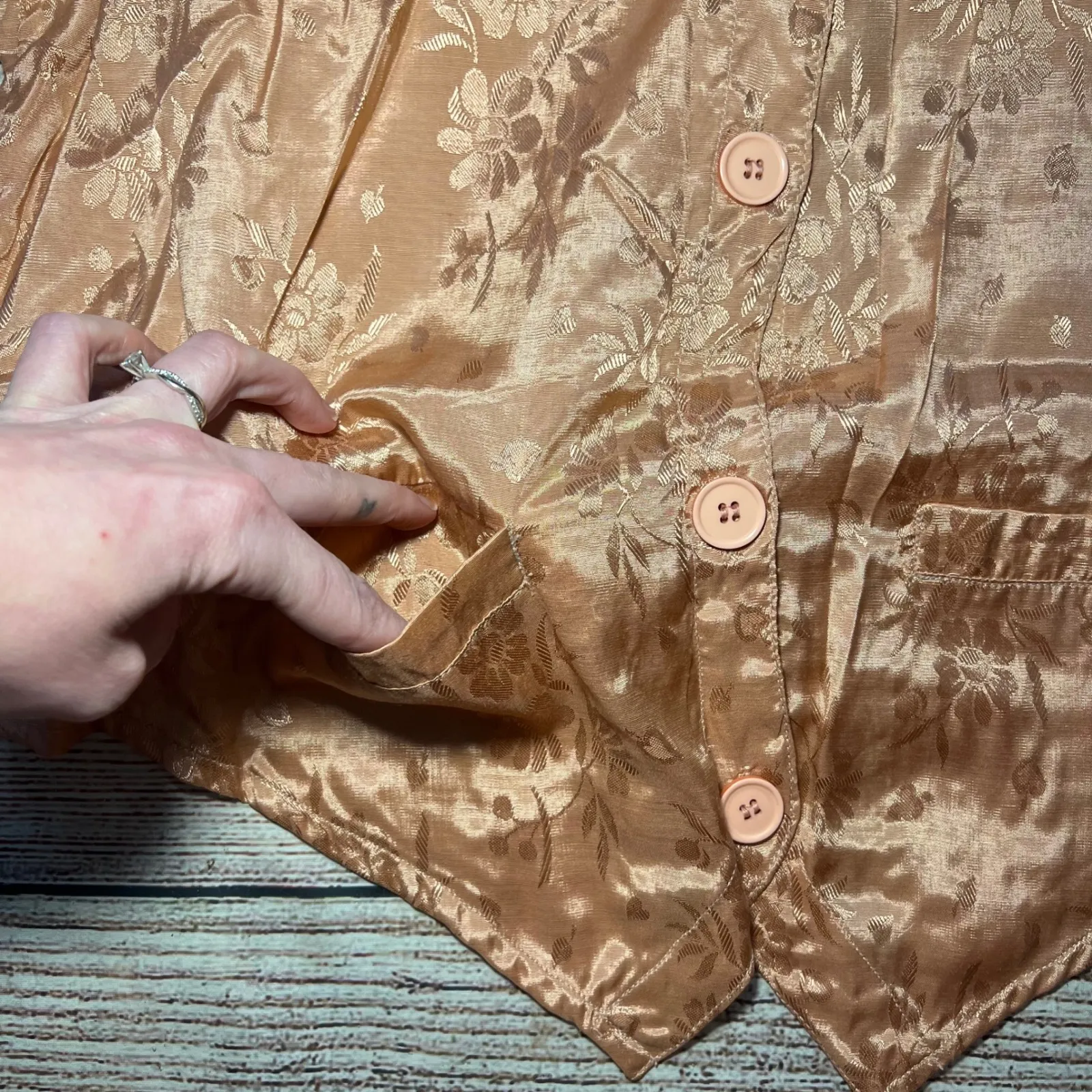 Vintage 90s‎ Satin Floral Brocade Button Up Vest Womens M Fashion Passport Pink Size M - Image 7