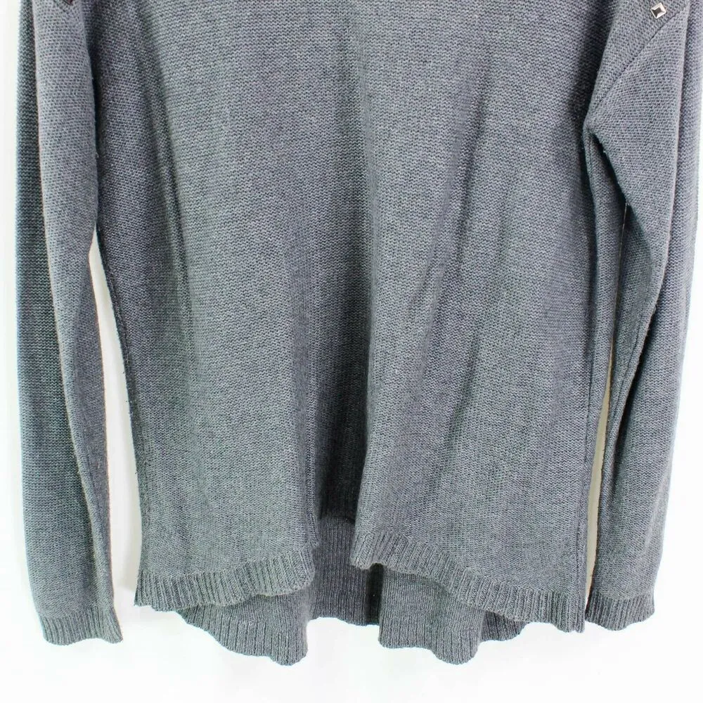 89th & Madison Womens Pullover Sweater Gray Scoop Neck Studded Ribbed Hem - Image 3