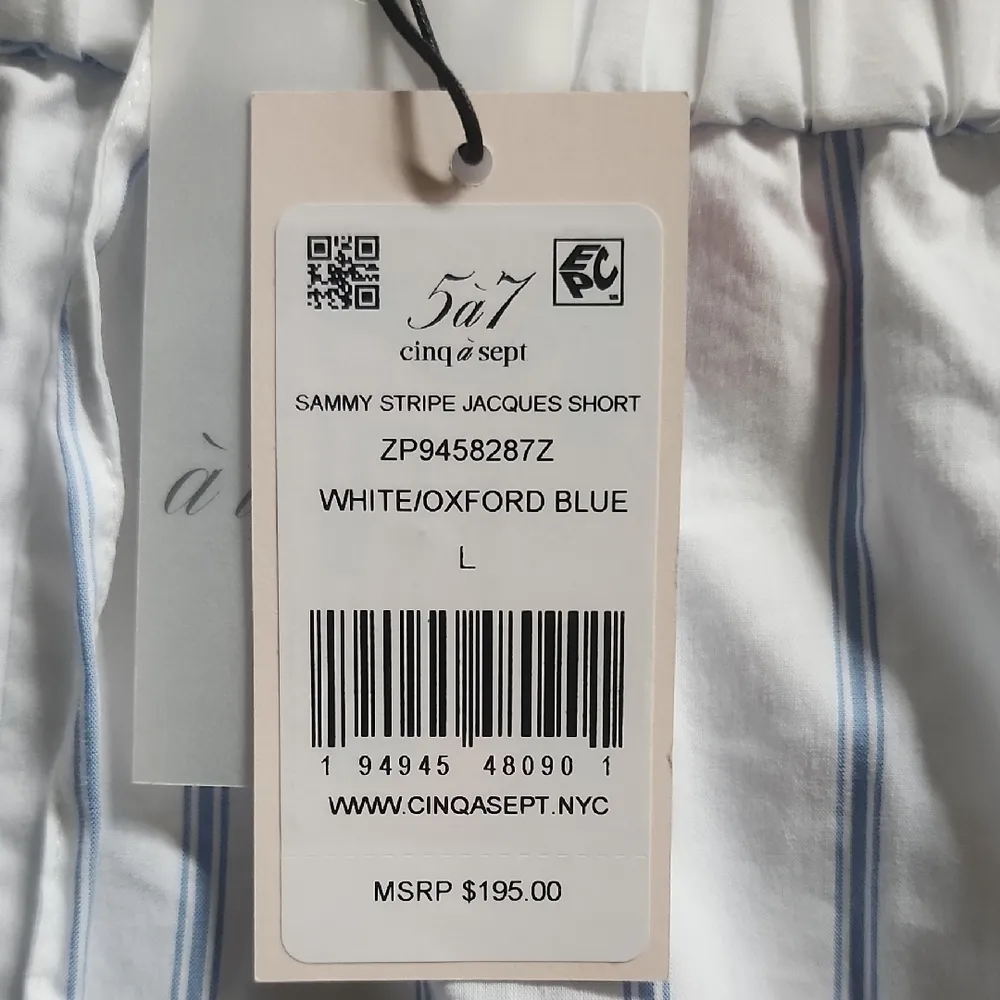 Cinq a Sept Sammy Striped Jacques Shorts in White and Blue Size L - Image 2