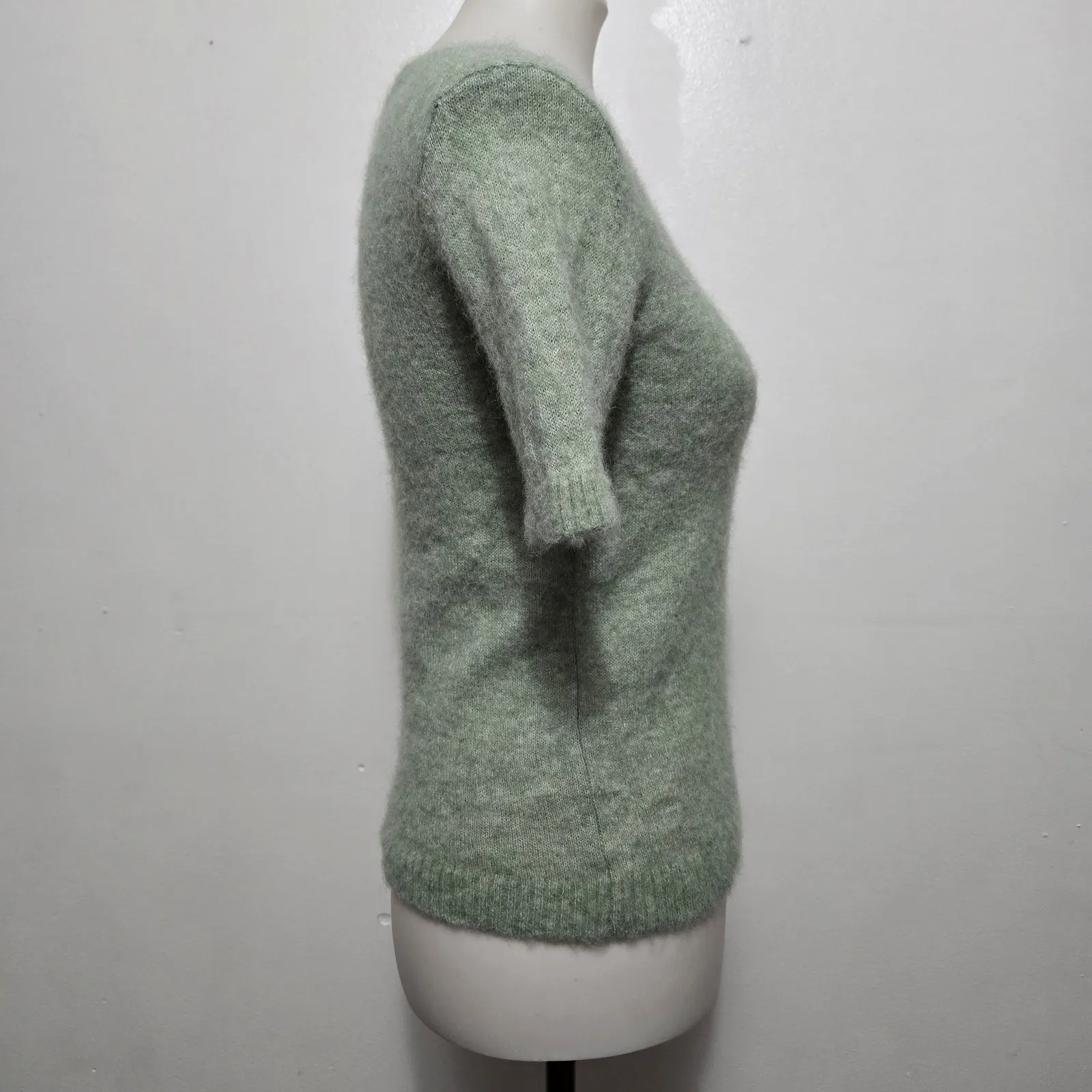 EVERLANE Short Sleeve Fuzzy Knit Sweater Tee Light Green Size XS Alpaca  Luxury - Image 4